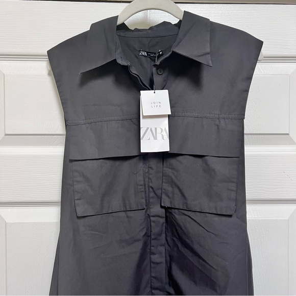Zara Sleeveless Black Shirt Dress Button Down Size Small NWT - Picture 4 of 16